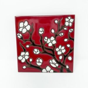 Carley Quinn‎ Design Cherry Blossom Tile Art Trivet Red